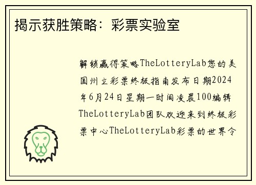 揭示获胜策略：彩票实验室 