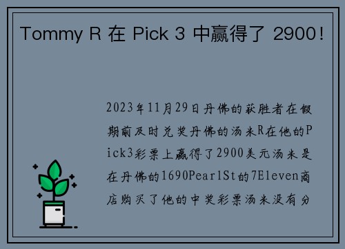 Tommy R 在 Pick 3 中赢得了 2900！